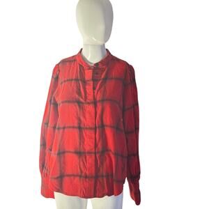 Banana Republic Red Black Plaid Cotton Blouse Women's Size Small long sleeve